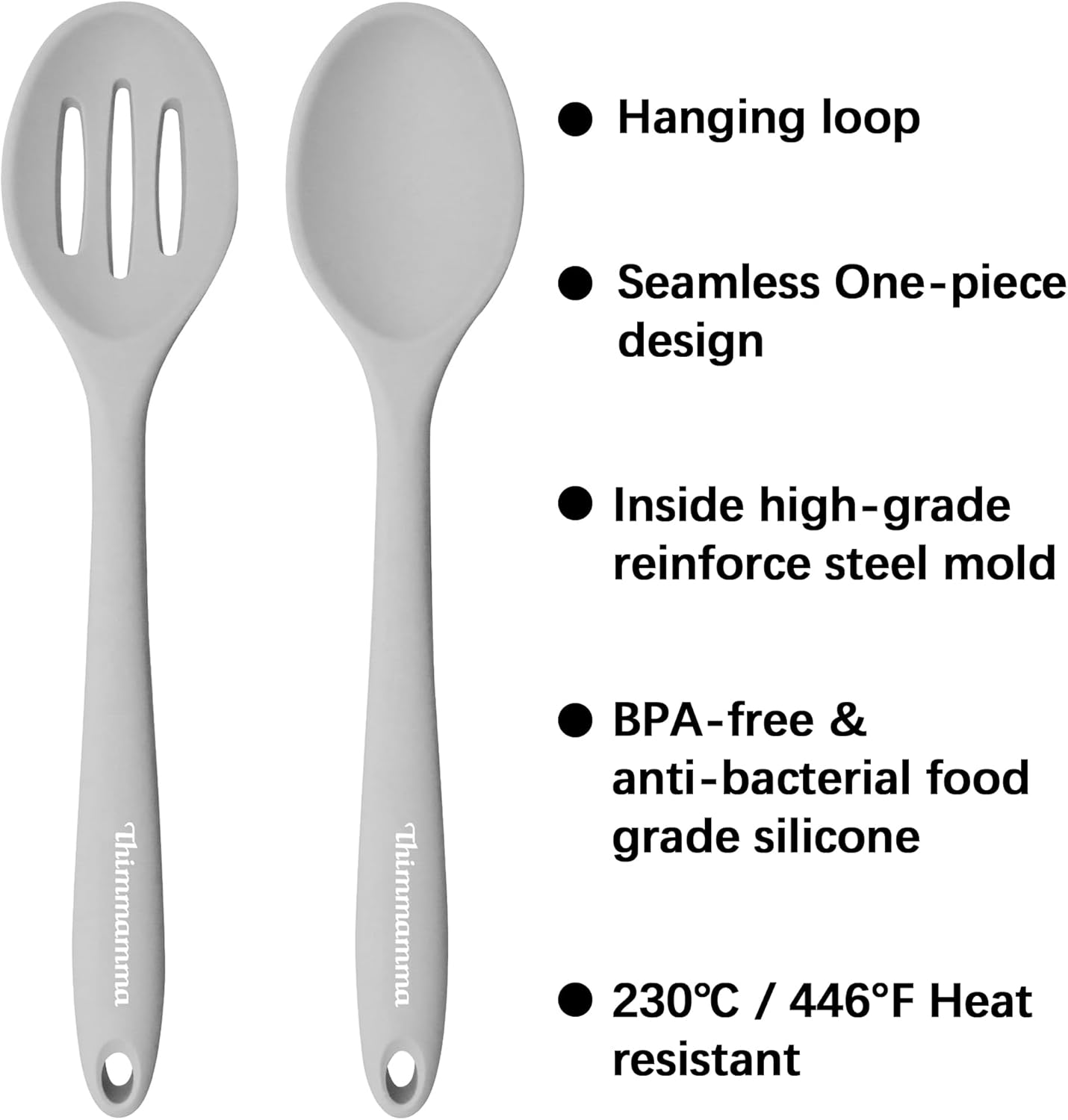 Silicone Cooking Spoon, Nonstick Kitchen Spoons for Cooking, Slotted and Solid Serving Spoon Heat Resistant, Silicone Mixing Spoons Basting for Nonstick Cookware 4 Pack