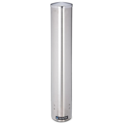 San Jamar 23.5" Pull Type Cup Dispenser – Stainless Steel 12 to 24 Oz Cup Holder with Flip Cap for Restaurants, Dining Halls, Fast Food Beverage Stations, Silver