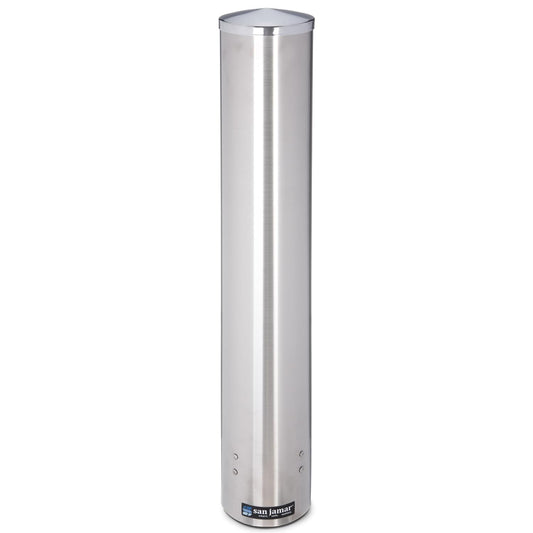 San Jamar 23.5" Pull Type Cup Dispenser – Stainless Steel 12 to 24 Oz Cup Holder with Flip Cap for Restaurants, Dining Halls, Fast Food Beverage Stations, Silver