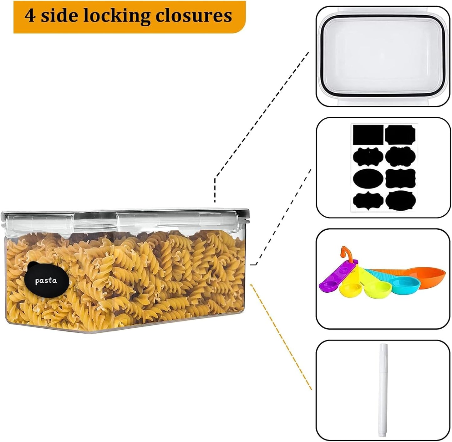 42pcs Airtight Containers, Clear Stackable Dry Food Storage | 42pk clear airtight containers with tight lids keep dry food fresh. Safe plastic, stackable for pantry kitchen storage