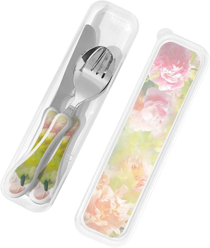 3-Piece Kids Silverware Set With Storage Case, Stainless Steel Reusable Children Safe Knife Spoon Fork Set Blue Eyed Dog Children Flatware Set For Kids Lunch Box