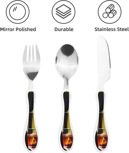 3-Piece Kids Silverware Set With Storage Case, Stainless Steel Reusable Children Safe Knife Spoon Fork Set Chinese Celadon Peacock Children Flatware Set For Kids Lunch Box