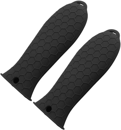 2 Pack Handle Cover, Black Heat Resistant Pan Handle Sleeve, Non-Slip Grip for Cast Iron Skillet, Fry Pan, Grill & Cookware, Fits Most Flat & Oval Handles