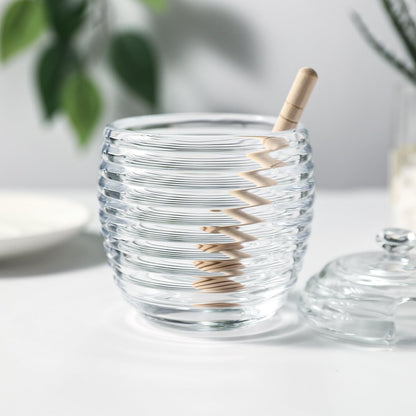 Honey Jars,9 oz Clear Glass Honey Pot Set with Dipper and Lid - Glass Honey Dispenser,Syrup Jar,Containers for Kitchen - Honeypot with Dipper Sticks - Honey Containers (Hexagon)