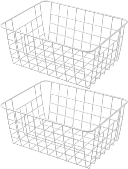 11" Upright Freezer Storage Baskets, Black Wire Storage Bins Small Bakset for Freezer, Pantry, Bathroom Organizing, Set of 2