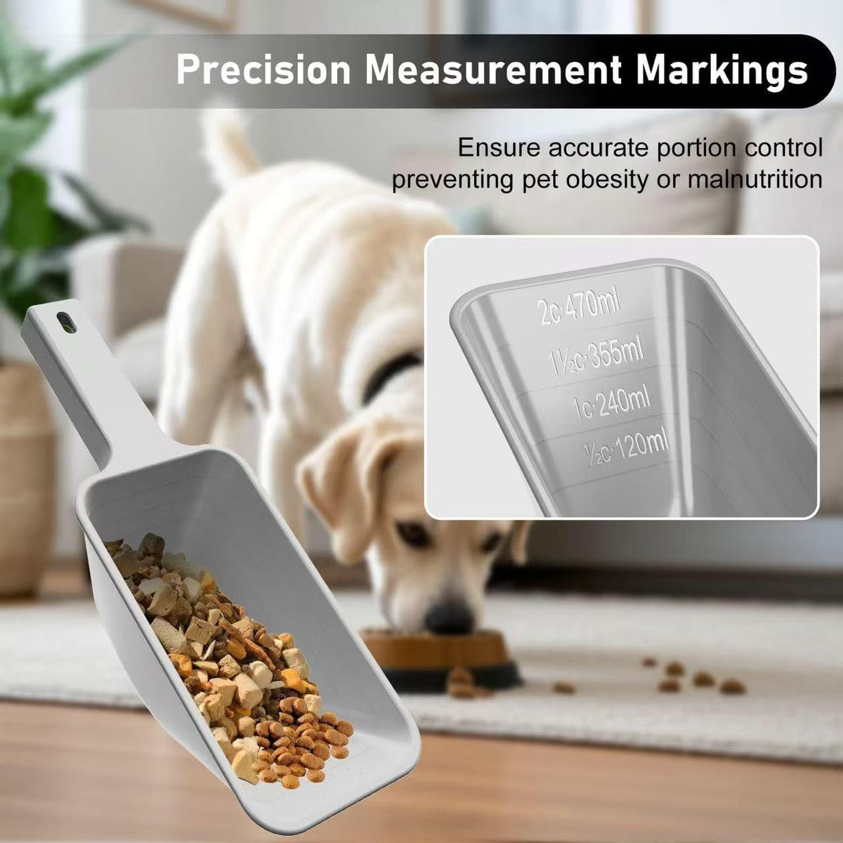 Food Scoop, Cup Capacity Dog Food Scooper With Measuring Lines For Dog, Puppy and Cat Coffee Bean Flour Scoop Set (Grey)