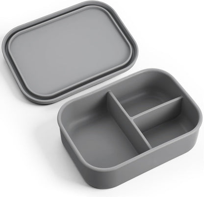 Layhit 4 Pcs Silicone Bento Box for Adults, 27 oz Bento Lunch Container Reusable 3 Compartment Lunchable Food Container for Women Men, Leak Proof Microwave Dishwasher Freezer Safe (Cool Colors)
