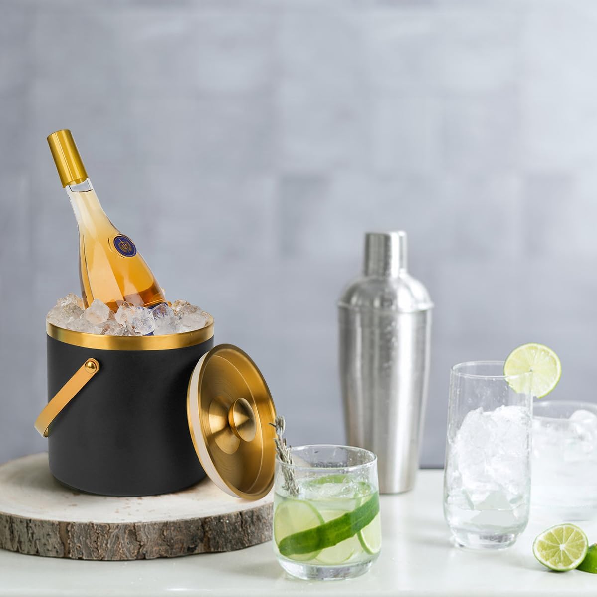 3L Double-Wall Insulated Stainless Steel Ice Bucket with scoop for Cocktail Bar - Metal Ice Bucket for freezer with Lid for parties,Camping,and More!champagne bucket,bar cart accessories