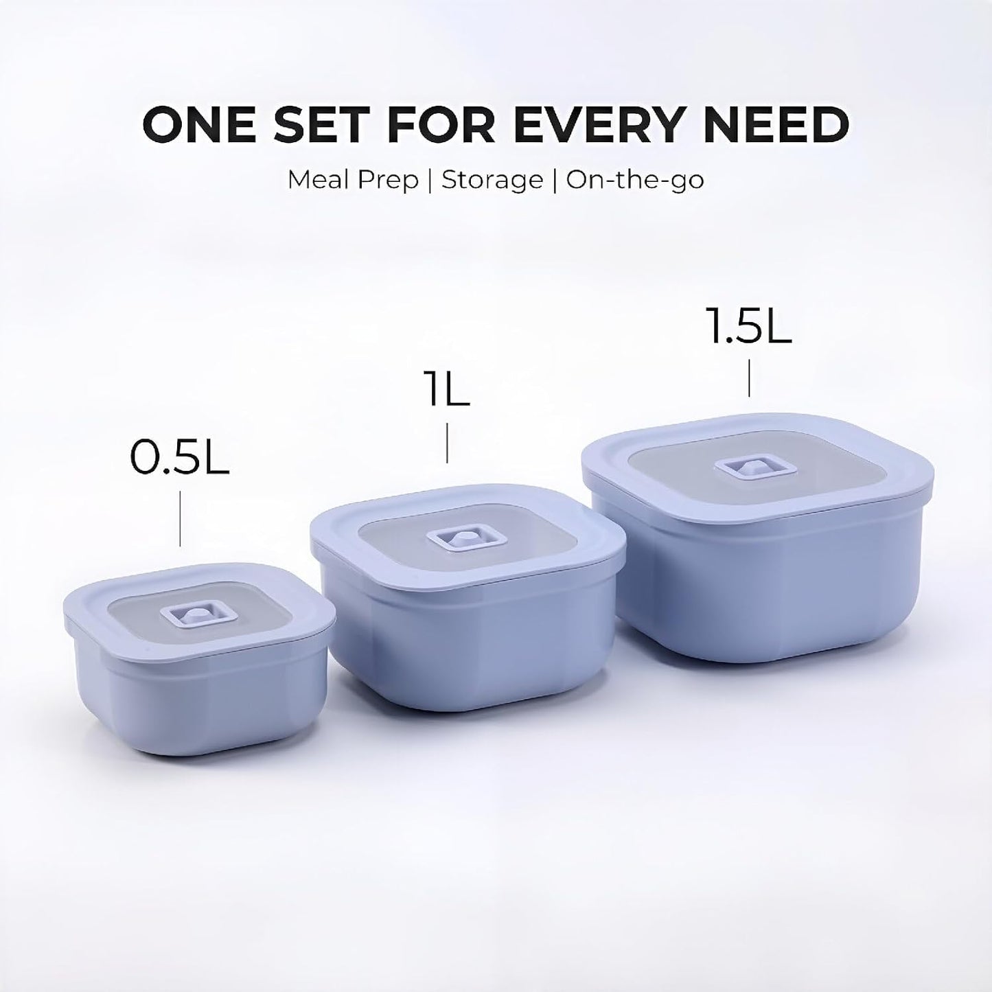 3-Piece Nesting Vented Plastic Food Containers with Lids Airtight Leakproof Meal Prep Containers Set BPA-Free Reusable Silicone Food Containers Lunch Boxes (White)