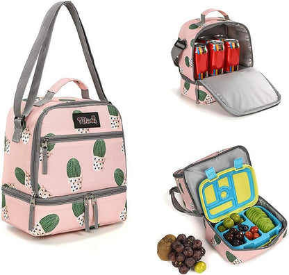 Tilami Lunch Bags Insulated Adjustable Strap Zipper, Two Compartments Cooler Bags, Bento Bags for Kids Toddlers (Blue)