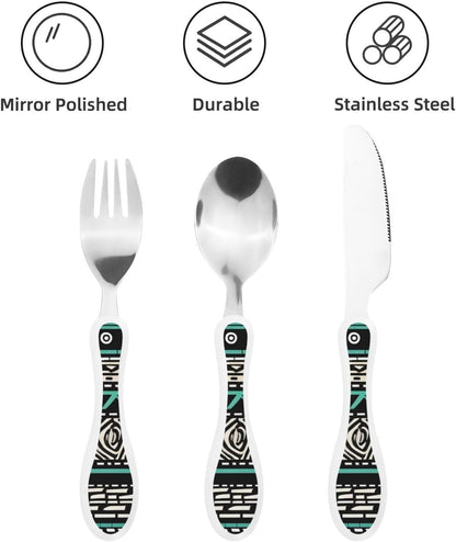 3-Piece Kids Silverware Set With Storage Case, Stainless Steel Reusable Children Safe Knife Spoon Fork Set African Animals Children Flatware Set For Kids Lunch Box