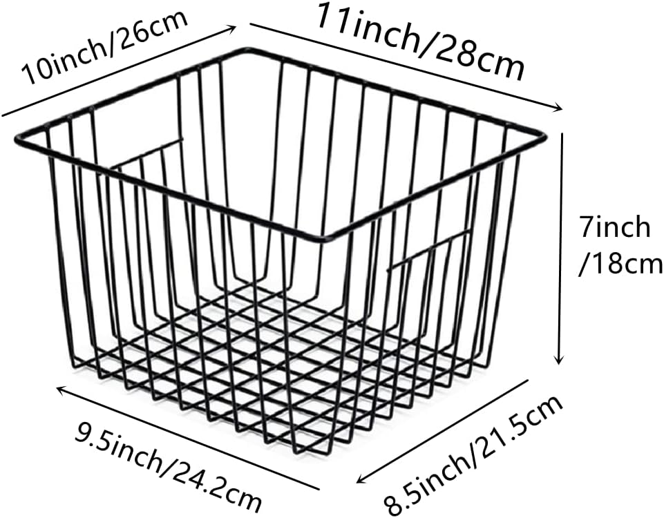 Slideep Wire Baskets Farmhouse Freezer Organizer Storage Bin Basket with Handles, Food Storage for Kitchen Cabinets, Pantry, Closet, Bedroom, Bathroom, Office 3 Pack