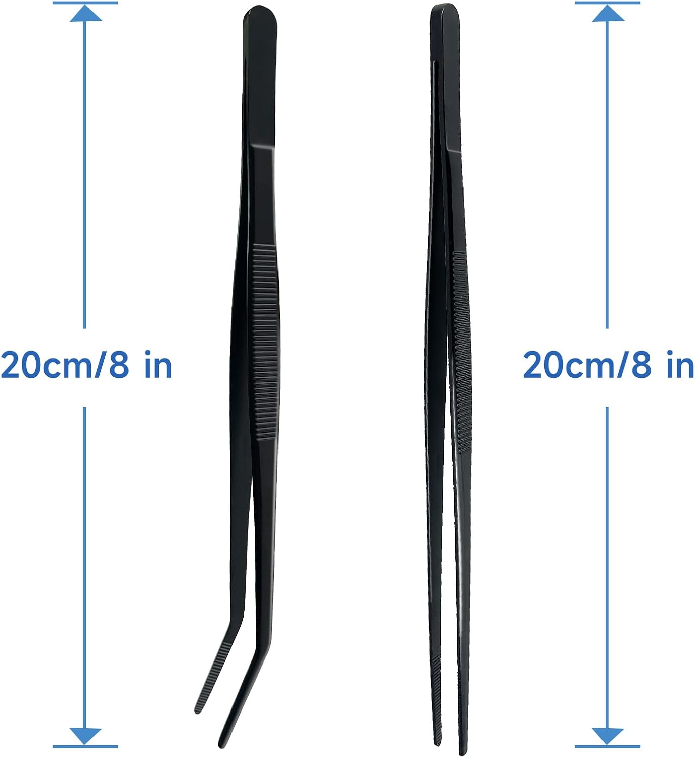 8-Inch Kitchen Tweezers Stainless Steel Culinary Plating Tweezer, Professional Chef Tweezer Food Tongs (Curved Head, Sliver)