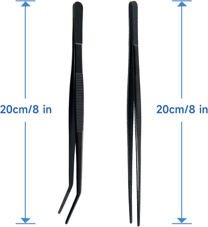 8-Inch Kitchen Tweezers Stainless Steel Culinary Plating Tweezer, Professional Chef Tweezer Food Tongs (Curved Head, Sliver)