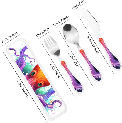 3-Piece Kids Silverware Set With Storage Case, Stainless Steel Reusable Children Safe Knife Spoon Fork Set Long Haired Dachshund Children Flatware Set For Kids Lunch Box