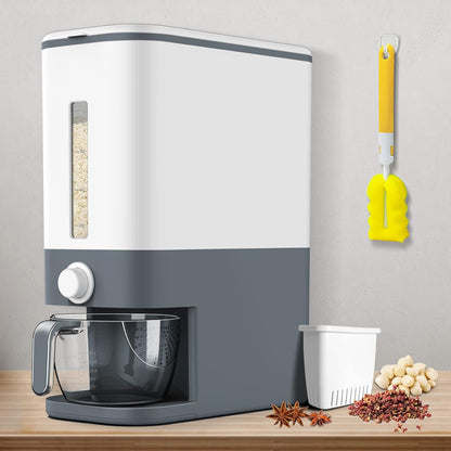 Rice Dispenser,22Lbs-25Lbs Rice Container with Measuring Cup, Upgraded Lid Time Dials & Built-in Fresh Box Rice Container Storage for Home Kitchen Pantry Stores Rice - White Capacity 22Lbs-25Lbs