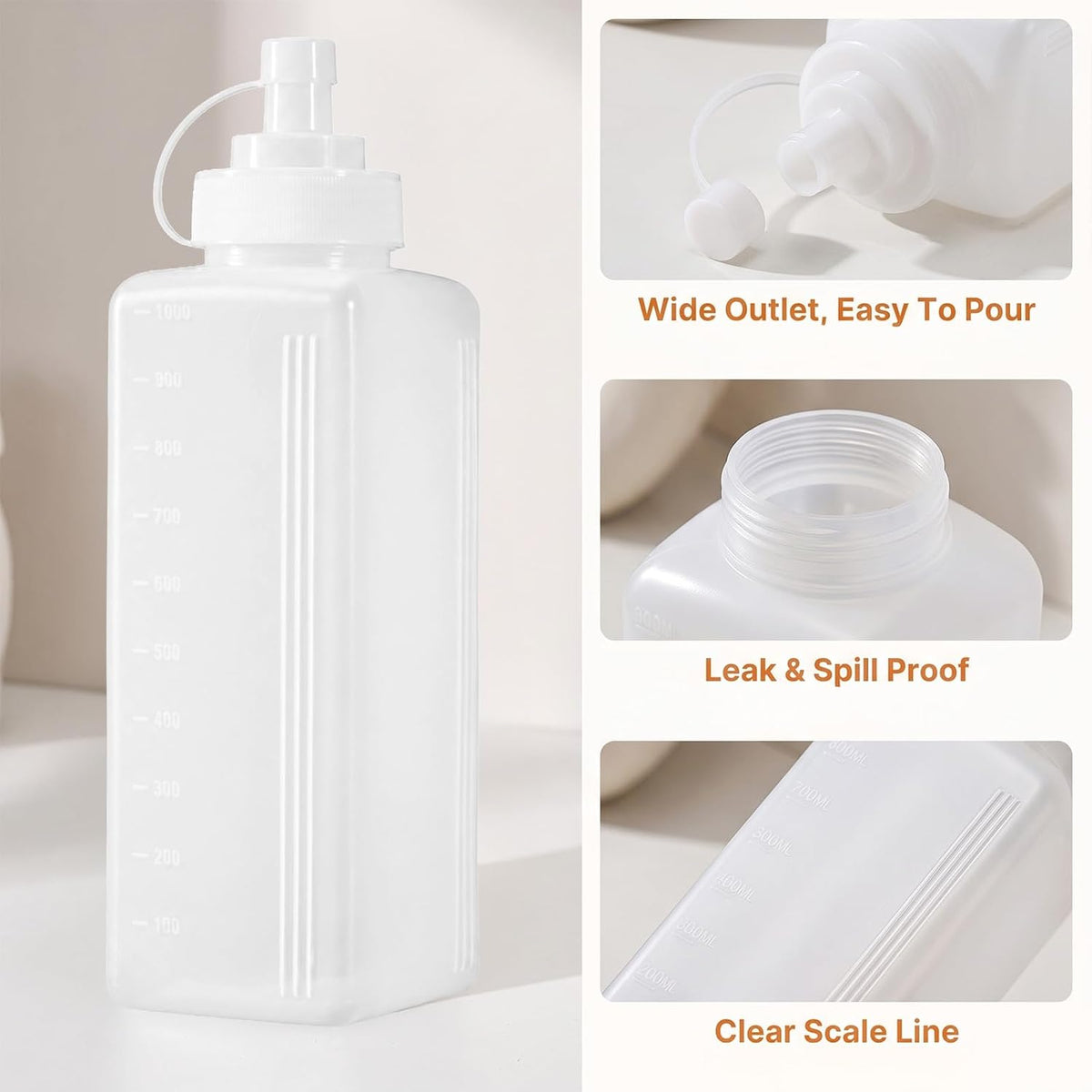 SHENLIU Wide Mouth Squeeze Bottle, 27oz Salad Dressing Dispenser Container