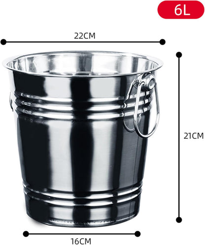 6-Piece Ice Bucket Set with Plastic Scoops,Ice Buckets for Parties, Beverage Tubs for Parties, for Parties, Bars, Outdoor Events | Chilling Containers for Wine, Champagne, Beer (Stainless Steel)