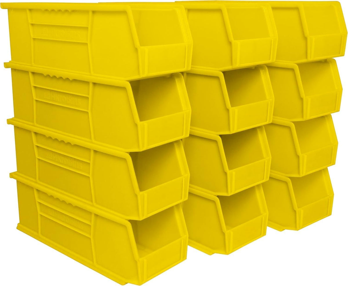 Akro-Mils 30234 AkroBins Plastic Storage Bins, Space-Saving Stackable Bins for Garage, Pantry, Craft Organization, 15" x 5" x 5", Clear, 12-Pack
