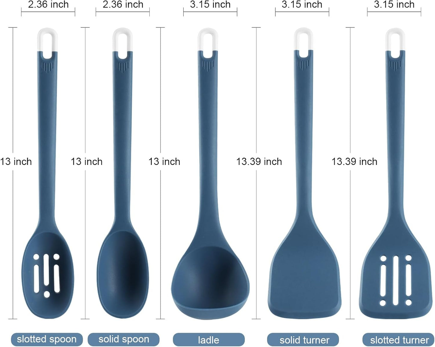 Silicone Kitchen Cooking Utensils Set: MOACC Heat Resistant 13inch Long Kitchen Gadgets, BPA Free Non Stick Rubber Cook Accessories For Food Prep, Frying, Serving, Basting (Light Grey)