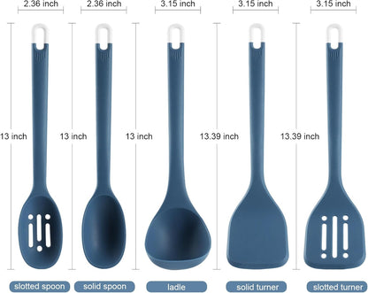 Silicone Kitchen Cooking Utensils Set: MOACC Heat Resistant 13inch Long Kitchen Gadgets, BPA Free Non Stick Rubber Cook Accessories For Food Prep, Frying, Serving, Basting (Light Grey)