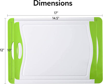 Neoflam 2 Piece Plastic Cutting Board Set, Microban Protection, Stain & Odor Free, Extra Large, BPA Free, Juice Groove, Non Slip, Dishwasher Safe, Easy Grip Handle, White Green