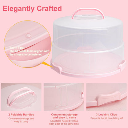 Bundt Cake Carrier, 13.5"Red Cake Carrier with Lid Handle Turntable and Cupcake Holder, Portable Cake Transport Container, Perfect Gifts for Transporting Cakes, Pies, Cupcakes, Nuts, Fruits