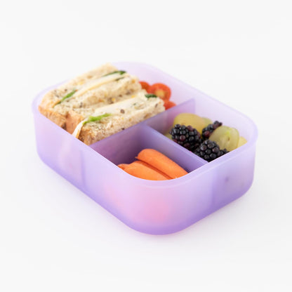 Bumkins Snack/Lunch Bento Box for Kids and Adults, 3 Compartment Container, Leak Proof Lid, for Portioning, Large Section Can Hold Sandwich, Food-Safe LFGB Platinum Silicone, Microwave-Safe, Pink