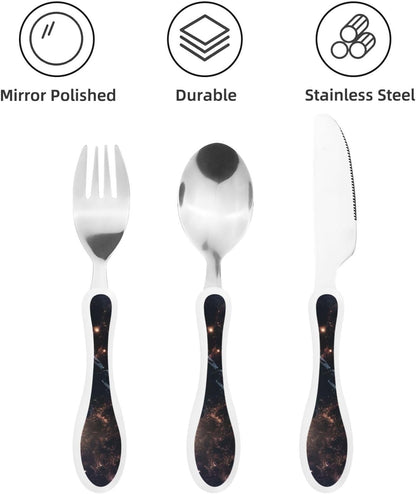 3-Piece Kids Silverware Set With Storage Case, Stainless Steel Reusable Children Safe Knife Spoon Fork Set Beach House Children Flatware Set For Kids Lunch Box