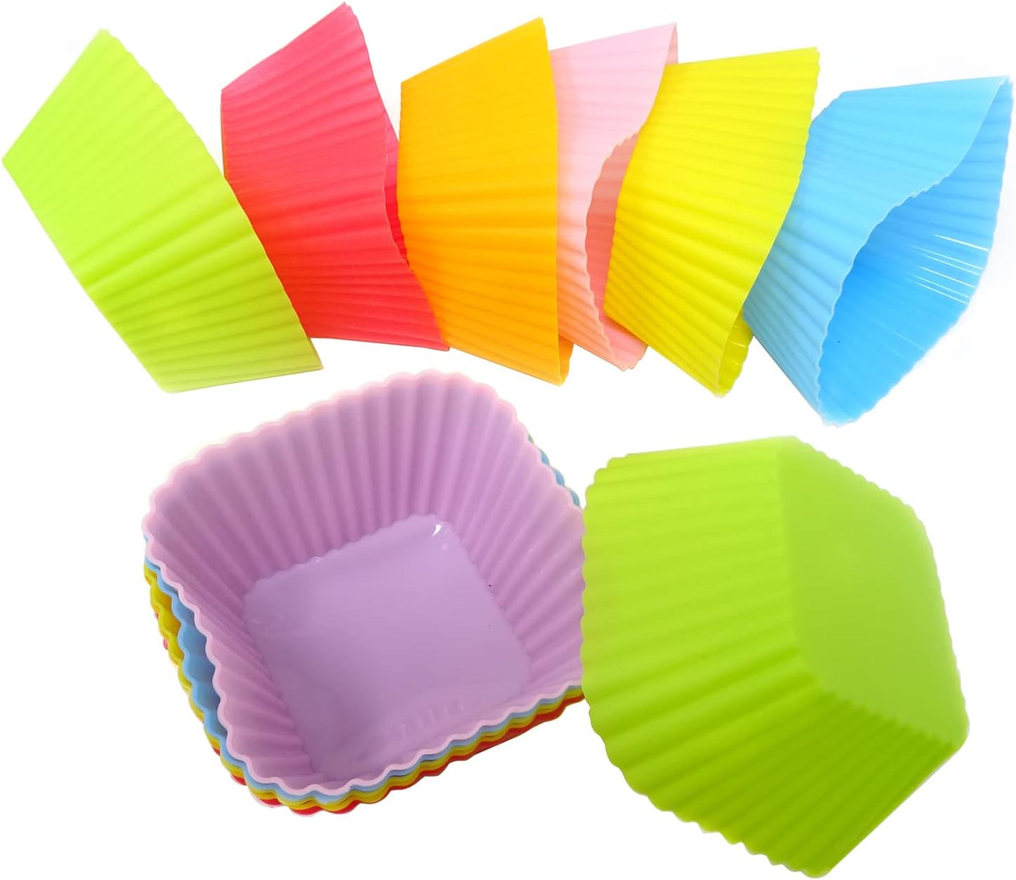 "Honbay 12PCS Silicone Square Reusable Cake Cup Sets Baking Cups Nonstick Liner Molds Cupcake Baking Molds for Making Muffin, Chocolate, Bread (70 x 70 x 32mm)"