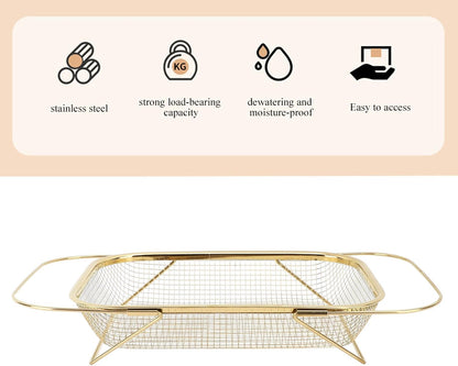 Over the Sink Colander, Expandable Baskets with Fine Mesh Strainer Handle Stainless Steel Rectangle Kitchen Colanders for Strain Drain Rinse Fruits Vegetables Pasta New Home Essentials (Silver)