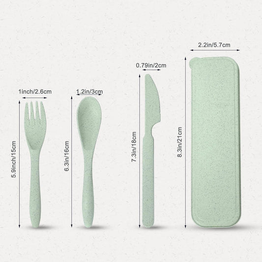 Travel Utensils with Case, 4 Sets Wheat Straw Portable Travel Cutlery Set, Reusable Fork Spoons Knife Tableware Camping Utensil Sets for Kids Adults Picnic or Daily Use, Dishwasher Safe