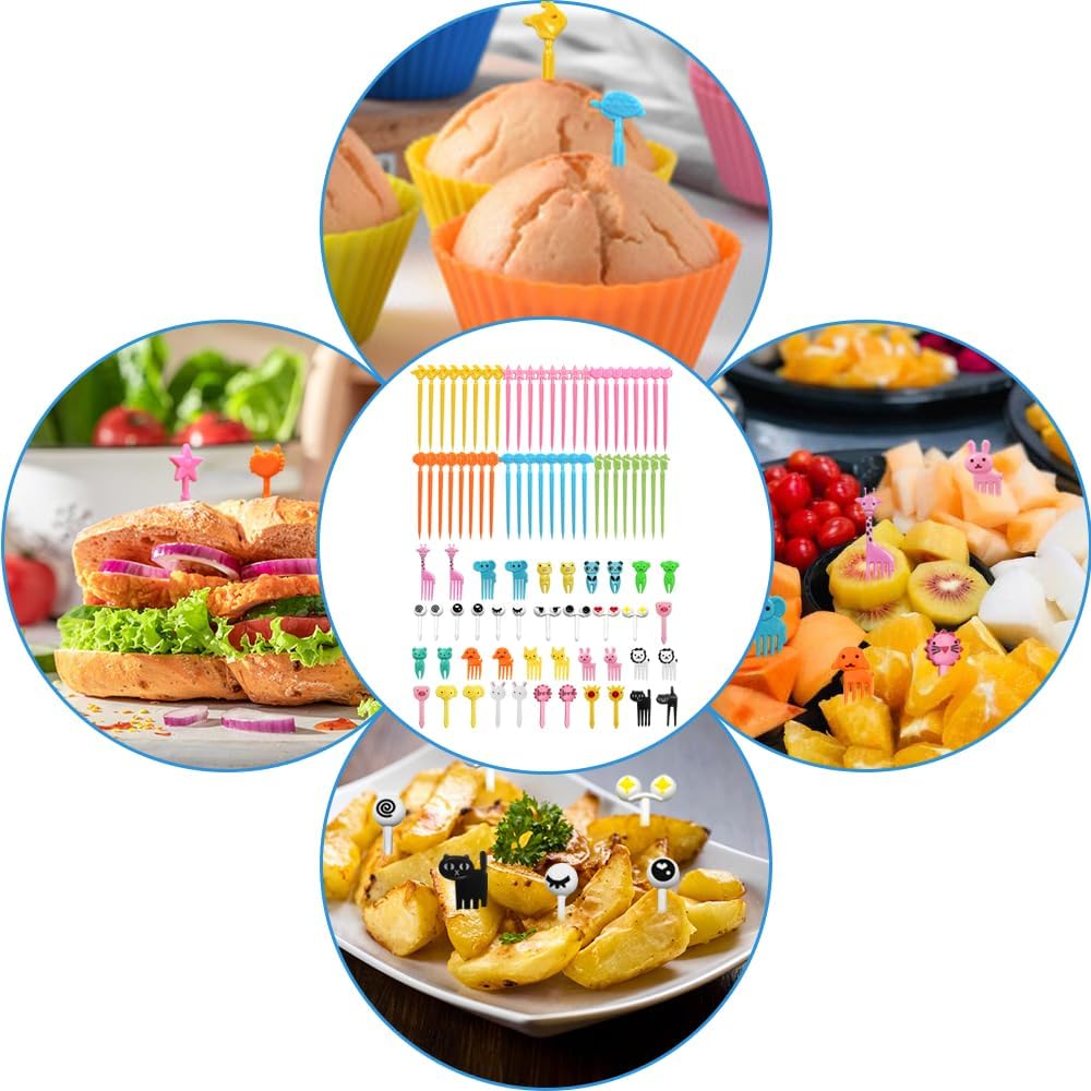 108 PCS Silicone Bento Box Dividers Kit, Bento Box Accessories, 90pcs Food Picks and 18pcs Silicone Cupcake Liners for Bento, Snacks, Cupcakes, Party, Picnic