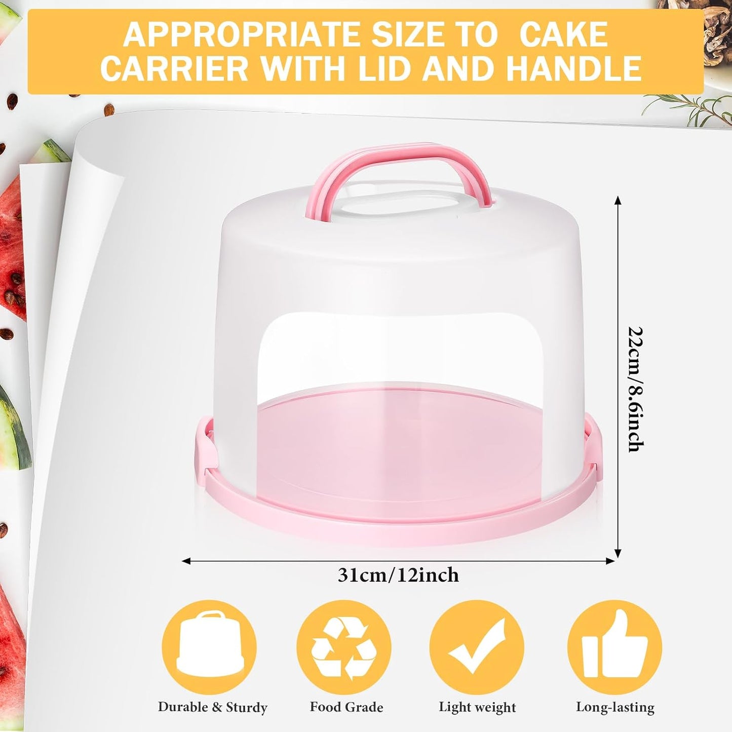 Baderke 10 Inch Round Cake Carrier with Lid and Handle - Two Sided Cake Holder & Box for Transport, Pie, Cupcake(White)