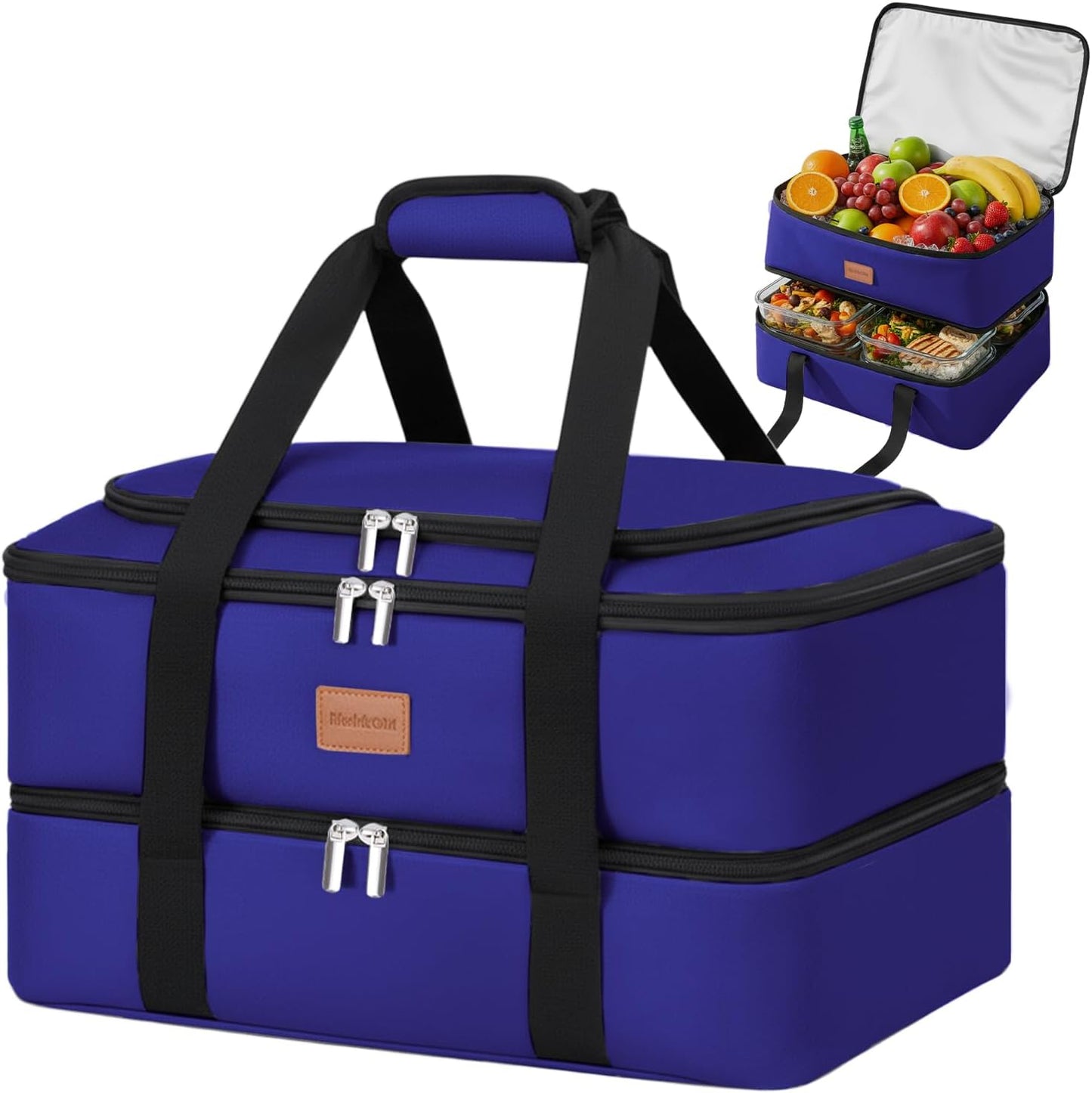 Insulated Casserole Carrier, Double Decker Food Carriers for Hot or Cold Food, Portable Leakproof Thermal Bag for Travel/Potluck Parties/Picnic/Cookouts (Red)