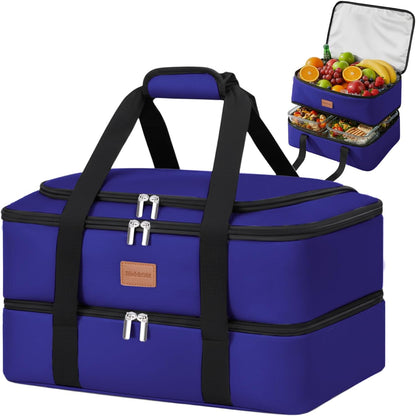Insulated Casserole Carrier, Double Decker Food Carriers for Hot or Cold Food, Portable Leakproof Thermal Bag for Travel/Potluck Parties/Picnic/Cookouts (Red)