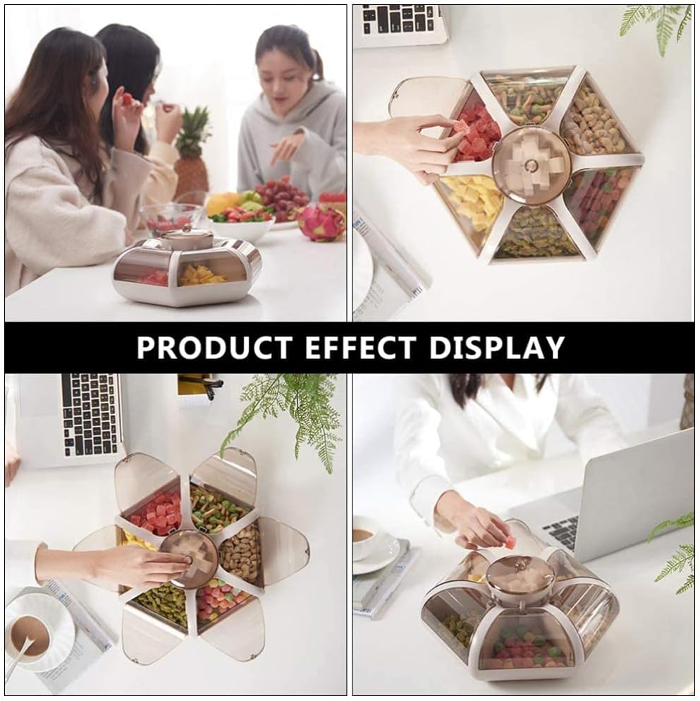 Snack Serving Tray Rotating Storage Box 7 Compartment Fruit Candy Appetizer Serving Tray with Lid Food Server Display Plate