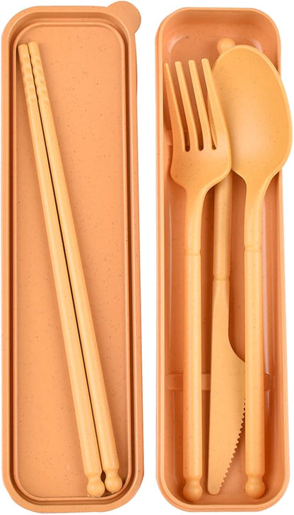 Reusable Travel Utensils Set with Case, 4 Sets Plastic Portable Knife Fork Spoons Tableware for Kids Adults Travel Picnic Camping Utensils