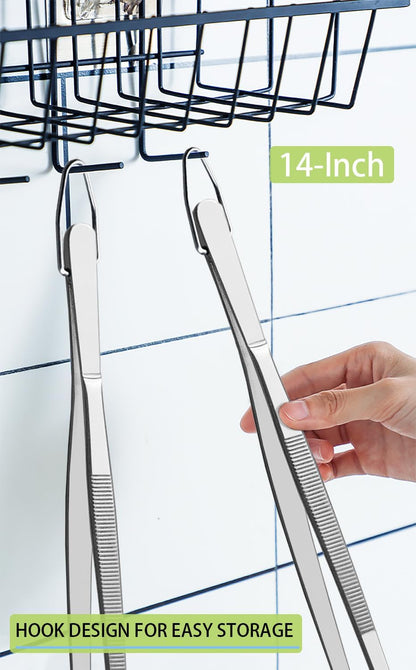 JETKONG 2 Pcs 12-Inch Kitchen Tweezers Fine Tweezer Tongs, Extra-Long Stainless Steel Cooking Tweezers (Silver)