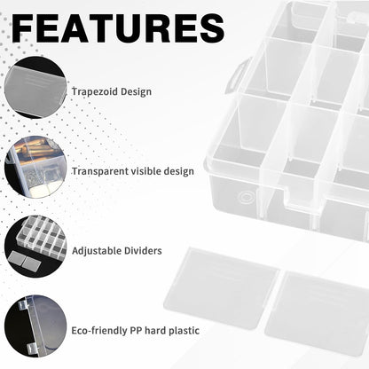 OALCQ 24 Grids Plastic Organizer Box With Dividers Clear Craft Storage Bead Organizer Box Earring Travel Pill Jewelry Organizers Storage Boxes Screw Seed Small Parts Hair Tie