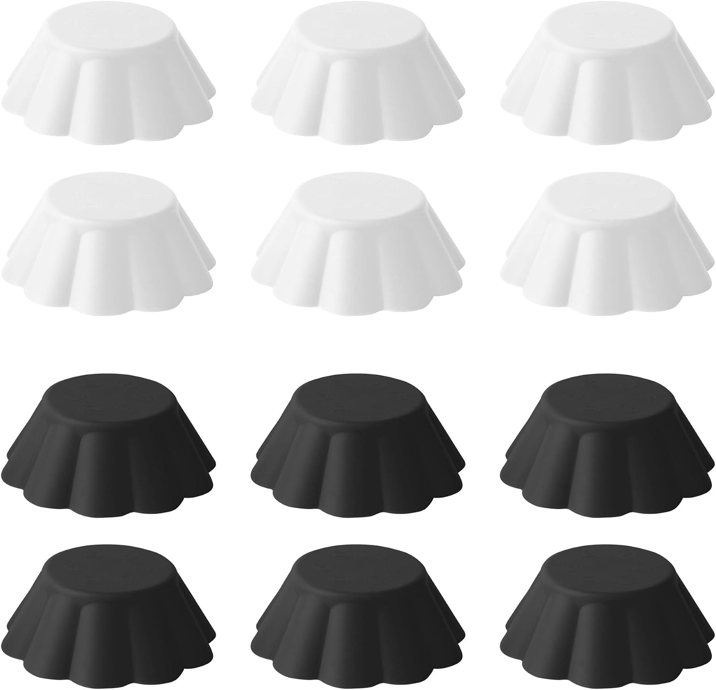 Fox Run Scalloped Black and White Silicone Cupcake and Muffin Liners, Set of 12, Standard Size Wrappers