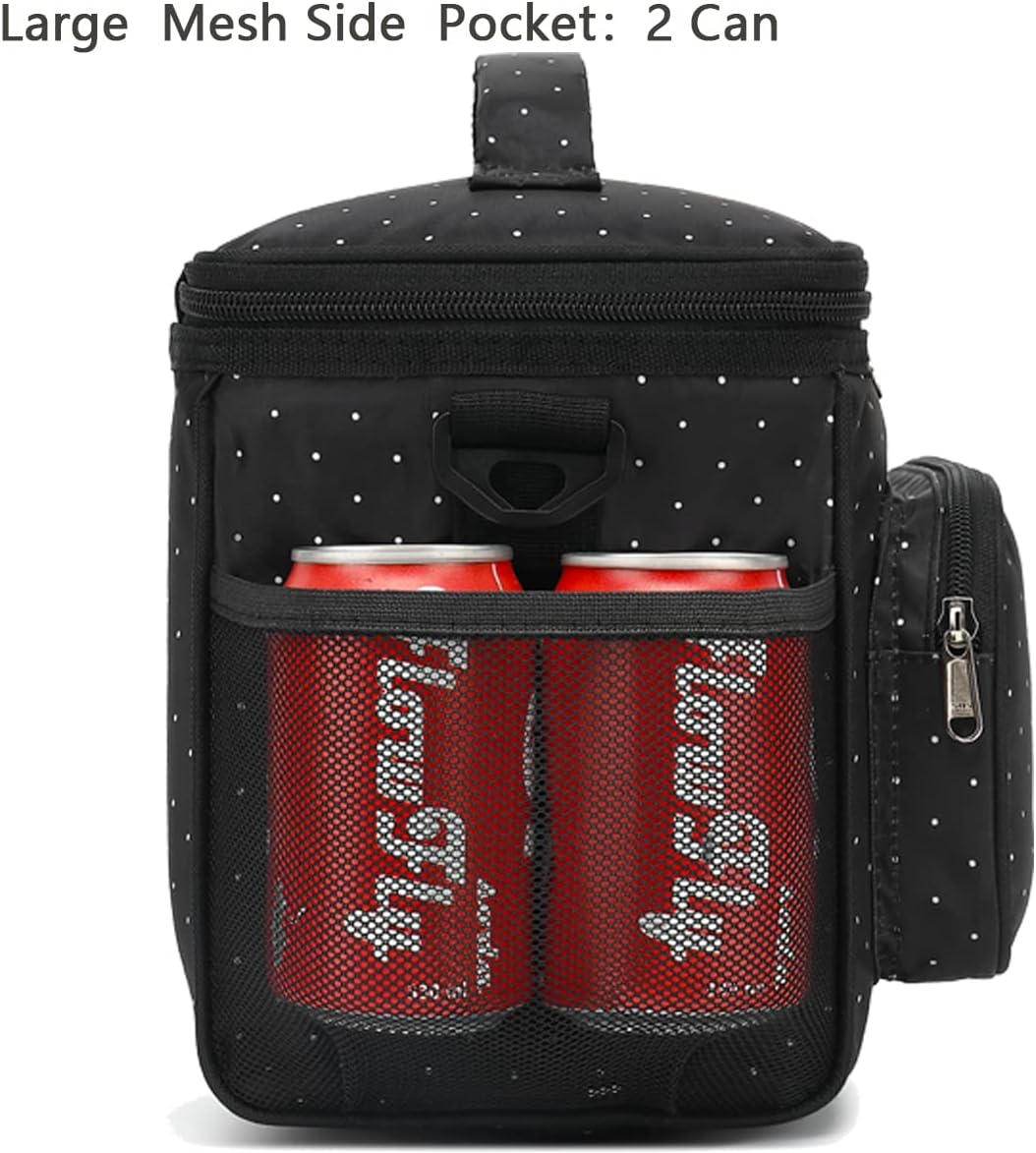 FlowFly Insulated Reusable Lunch Bag Adult Large Lunch Box for Women and Men with Adjustable Shoulder Strap,Front Zipper Pocket and Dual Large Mesh Side Pockets,Cherry - Colors B