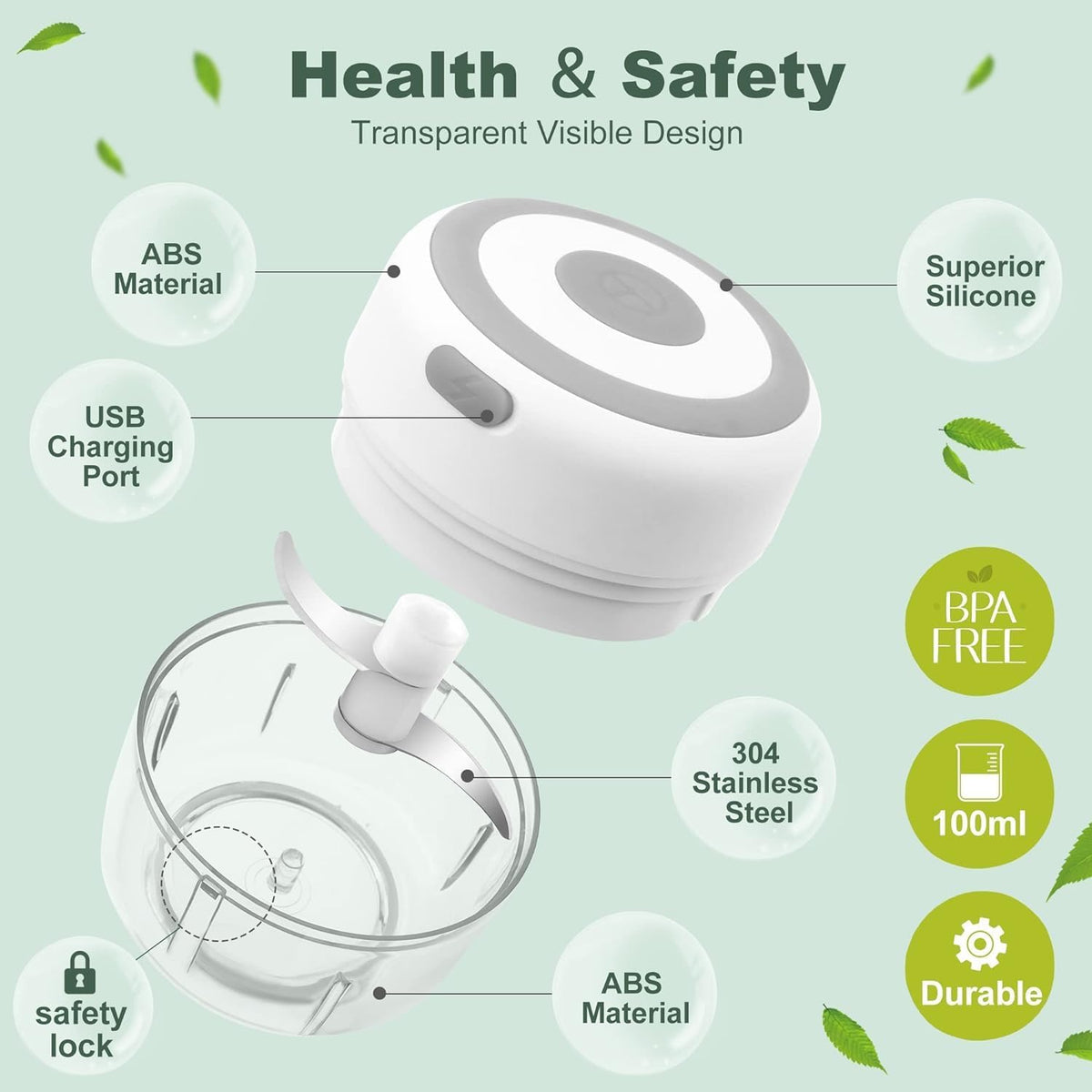 Electric Herb Grinder with Mini Scoop & Brush - 3.5-Inch 3.4oz USB Cordless, Adjustable Coarse to Fine Grind for Spices/Garlic/Herbs - Waterproof Portable Food Chopper (Green)