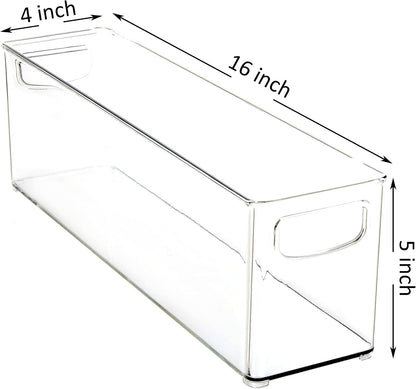 Youngever 2 Pack Stackable Plastic Storage Organizer Container Bin, Stackable Storage Bins with Handler for Refrigerator, Pantry (16" x 4" x 5")