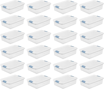 Sterilite 6-Pack Latching Box, Under Bed Storage Bins with Lids, Clear Plastic, 25 Quart - Heavy-Duty Organizing Containers for Closet, Bathroom, and Office