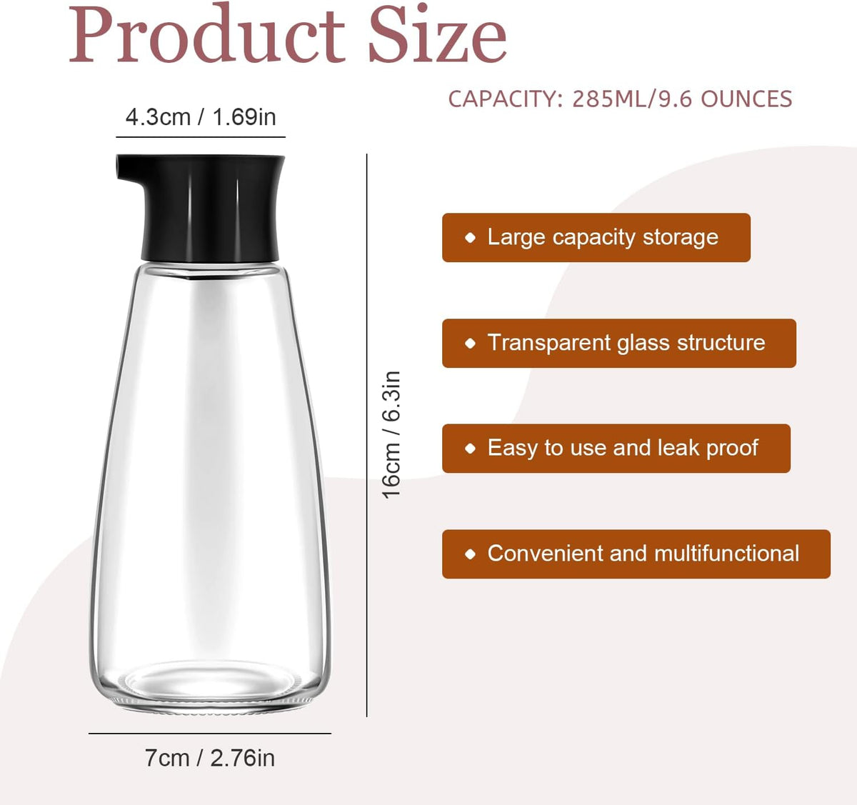 1 Pcs Glass Soy Sauce 9.6 oz Dispenser Bottle