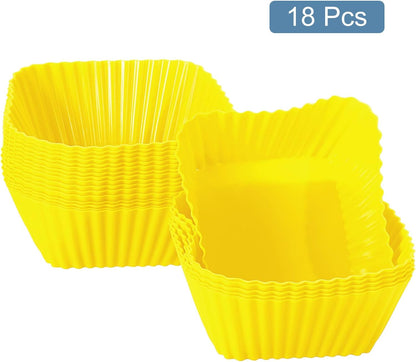 uxcell 18Pcs Silicone Cupcake Baking Cups, Silicone Muffins Liners Non-Stick Square Baking Cups, for Cooking Eggs Baking Muffins and Make a Cake(Pink)