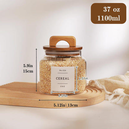 2 Pack Large Glass Flour and Sugar Containers with 132 Pantry Labels - 64 FL OZ Glass Canisters with Bamboo Airtight Lids - Farmhouse Glass Cookie Jars for Rice, Pasta, Cereal, Bath Salt