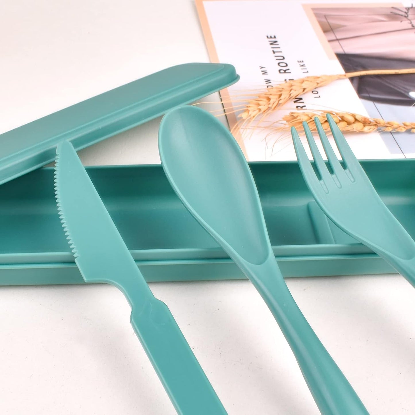 Reusable Travel Utensils Set with Case, 4 Sets Plastic Portable Knife Fork Spoons Tableware for Kids Adults Travel Picnic Camping Utensils