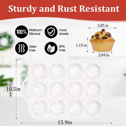 CAKETIME Mini Muffin Pan, Metal Reinforced Frame Mini Cupcake Pans 24 Cups Nonstick Muffin Silicone Molds with Handle for Baking Muffins, Cupcakes, Egg Bites 2 Pack